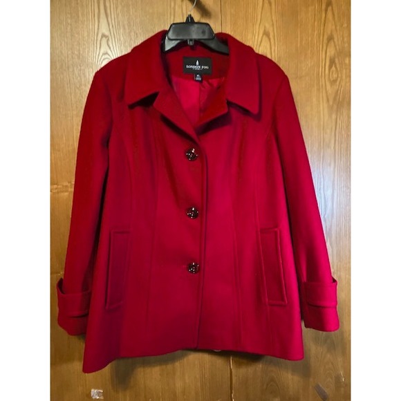 London Fog Dark Red Wool Blend Dress/Pea Coat Womens Fitted Button Front XL - Picture 1 of 5